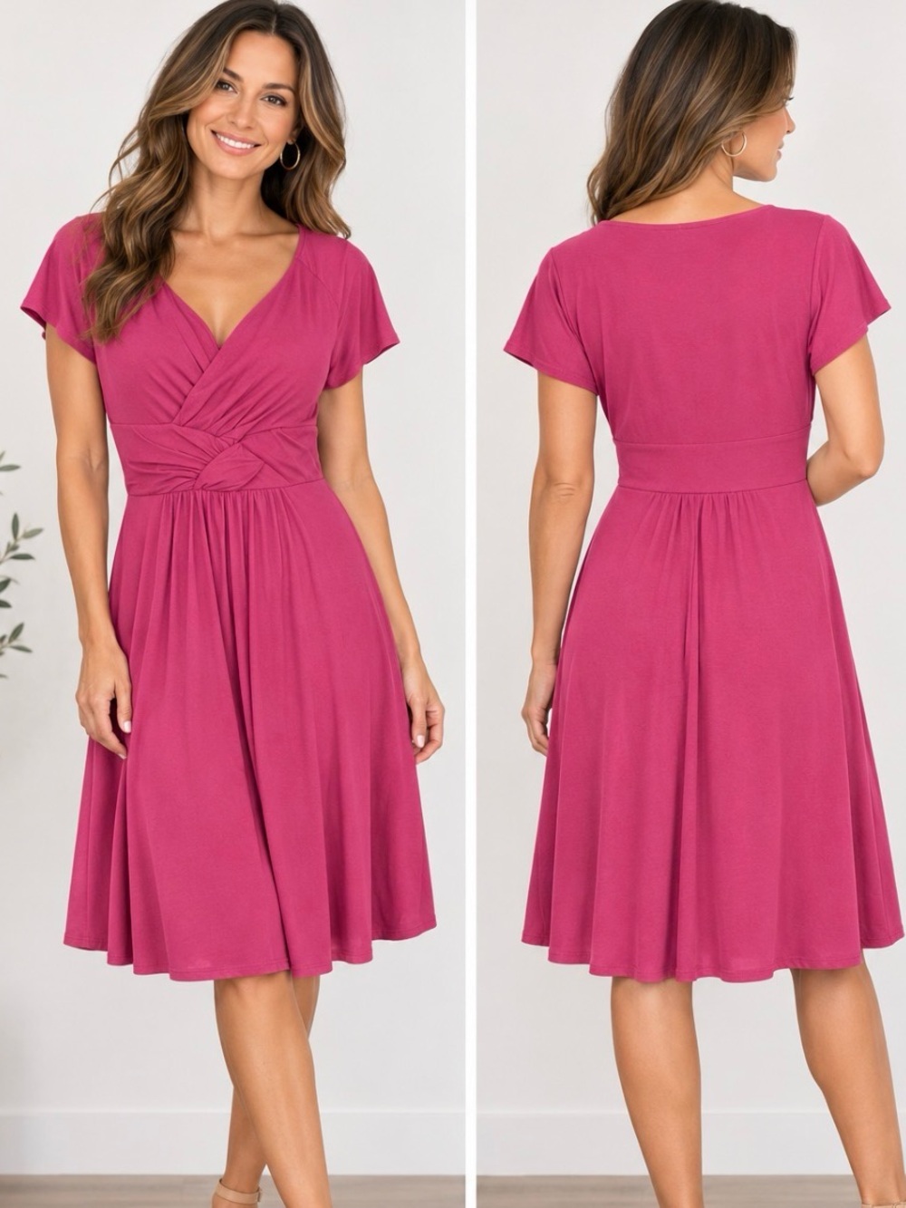 Garnet Hill Size Small Jersey Berry Purple Fit & Flare SS Dress